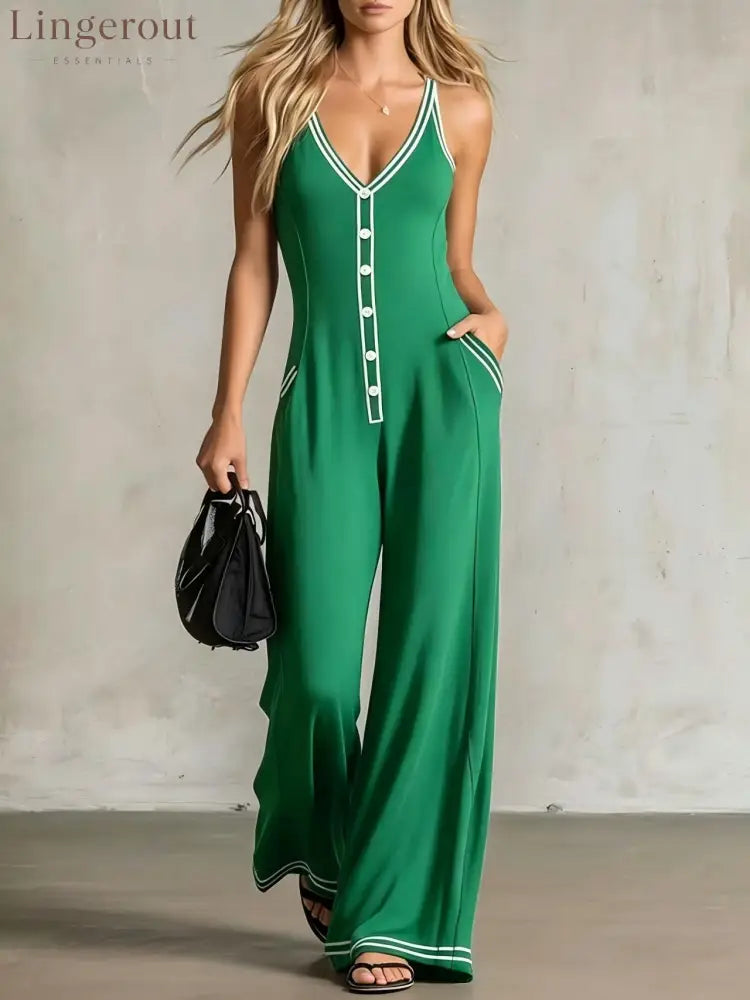 Elevated Everyday Wide-Leg Jumpsuit - Green / S
