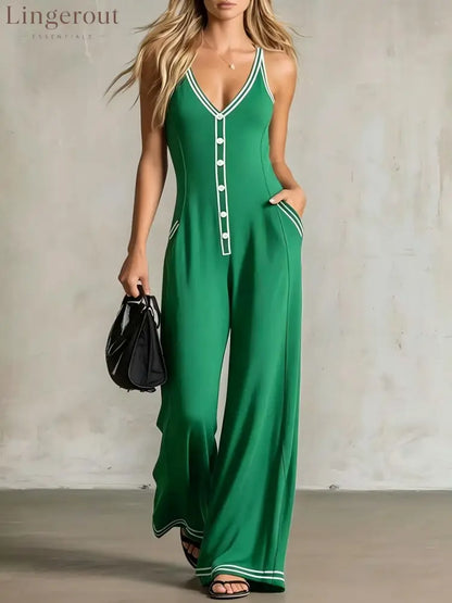 Elevated Everyday Wide-Leg Jumpsuit - Green / S