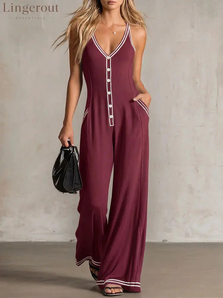 Elevated Everyday Wide-Leg Jumpsuit - Red / S