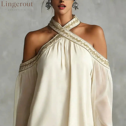 Embroidered Trim Sheer Long Sleeve Loose Tunic Dress