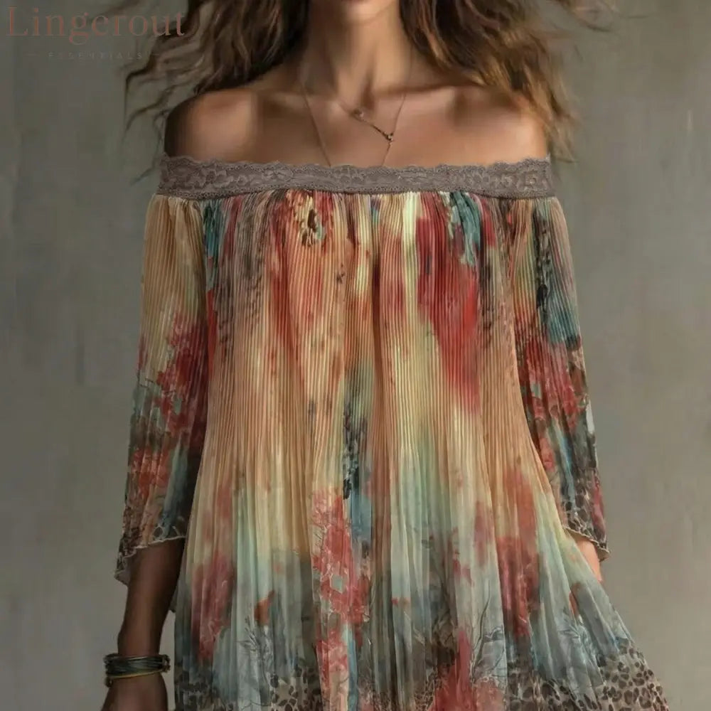 Fairy Off-Shoulder Floral Leopard Print Skirt - Color / S