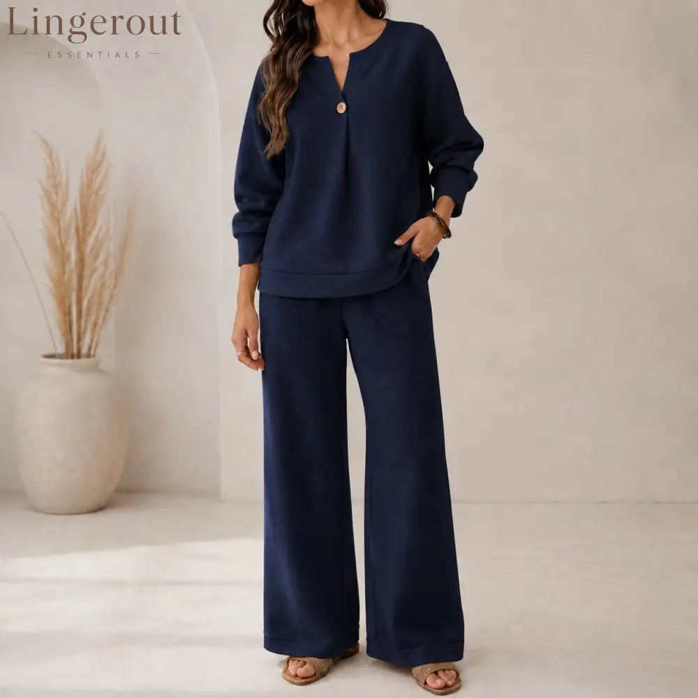 Fashion Loose Long-Sleeved Tops Wide-Leg Pants Casual Two-Piece Set For Women