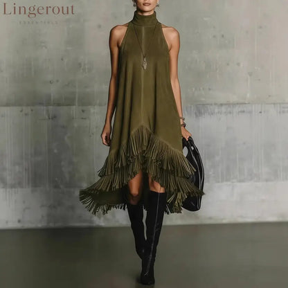 Fashion Tassel Vest Women’S Slim Sleeveless Vest Dress
