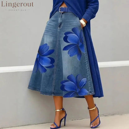 Floral Denim Midi Skirt