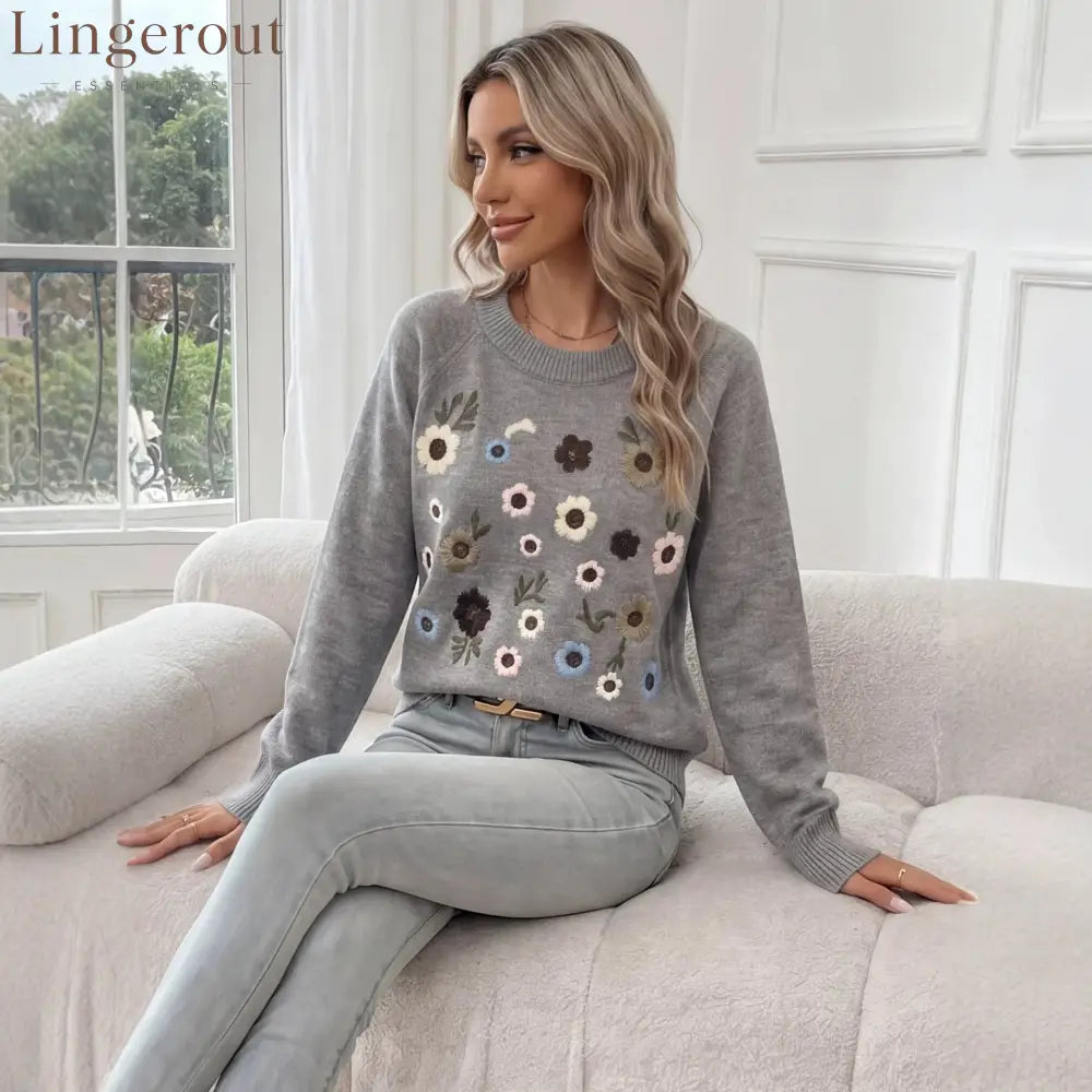Cross-Border Independent Station Heavy Industry Flower Embroidered Sweater Women’S Pullover 2026 Autumn And Winter New
