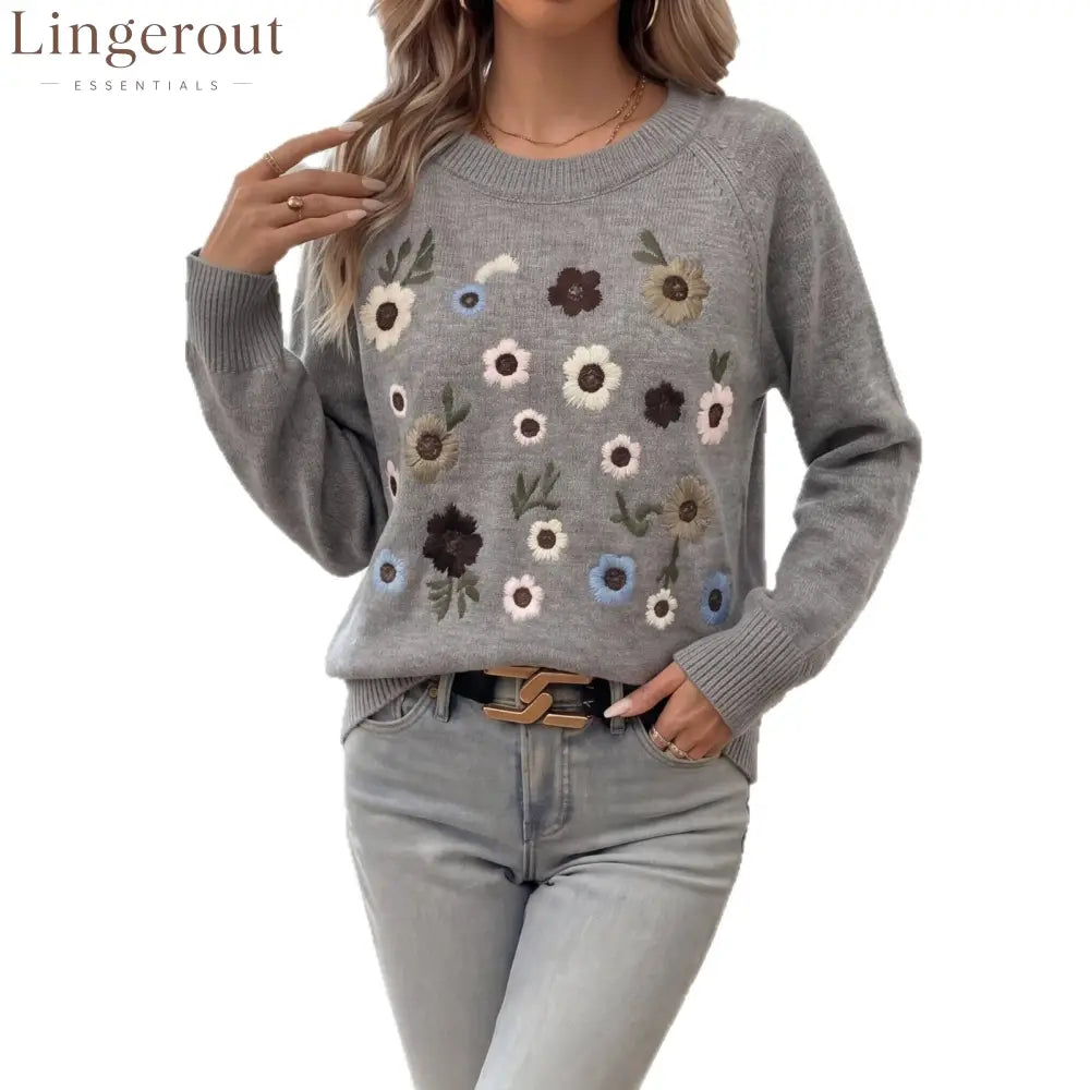 Cross-Border Independent Station Heavy Industry Flower Embroidered Sweater Women’S Pullover 2026 Autumn And Winter New