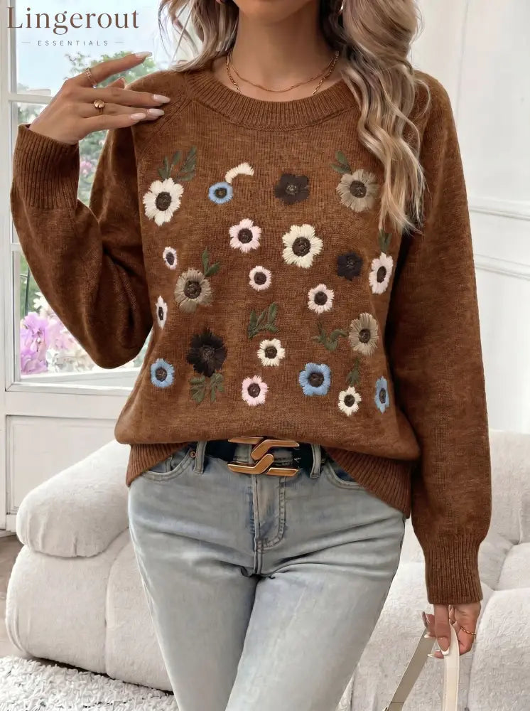 Cross-Border Independent Station Heavy Industry Flower Embroidered Sweater Women’S Pullover 2026 Autumn And Winter New