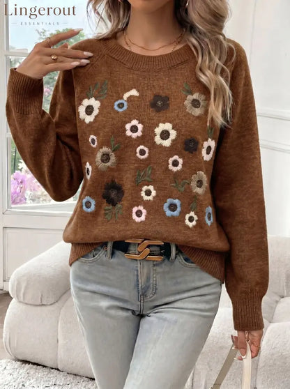 Cross-Border Independent Station Heavy Industry Flower Embroidered Sweater Women’S Pullover 2026 Autumn And Winter New