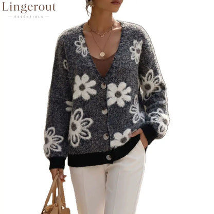 Floral Fuzzy Knit Cardigan