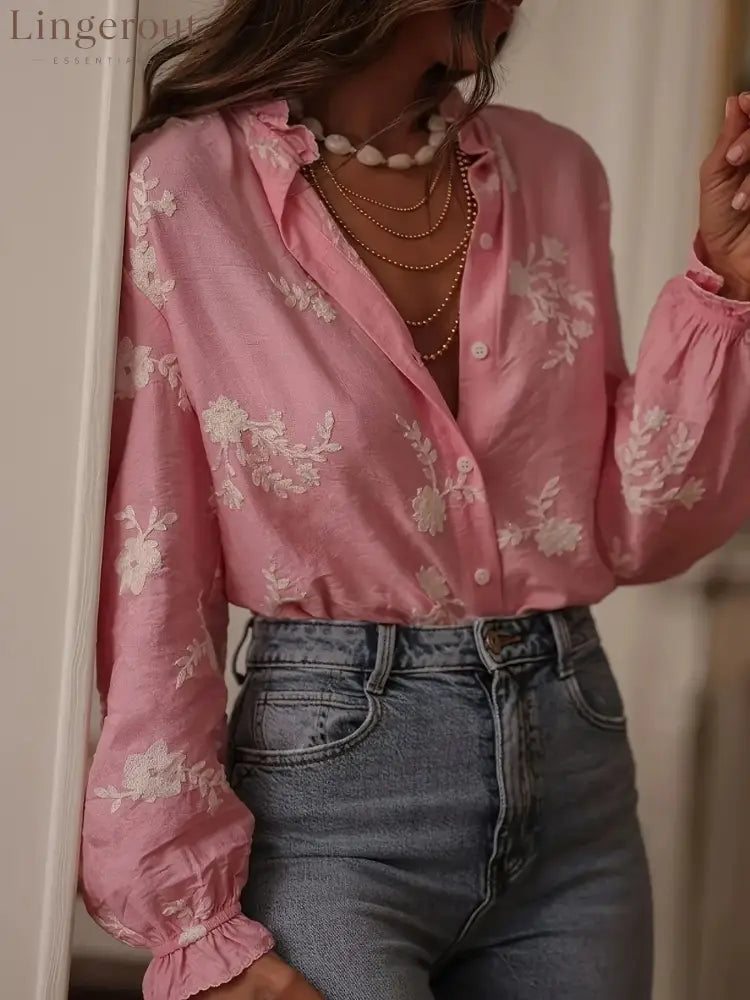 Flower Button Up Long Sleeve Shirt