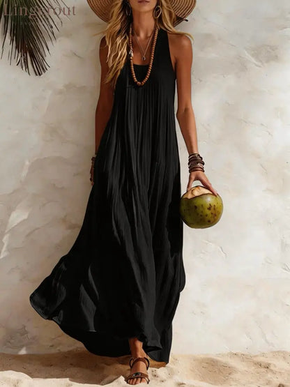 Flowy Halter Maxi Dress - Black / S