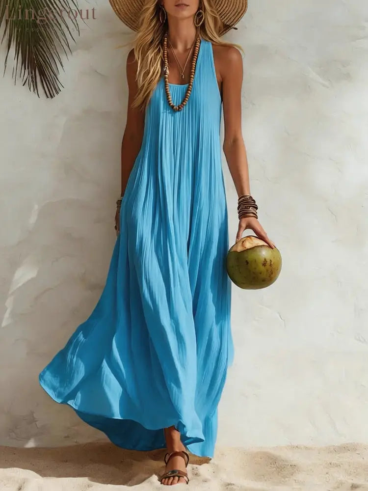 Flowy Halter Maxi Dress - Peacock blue / S