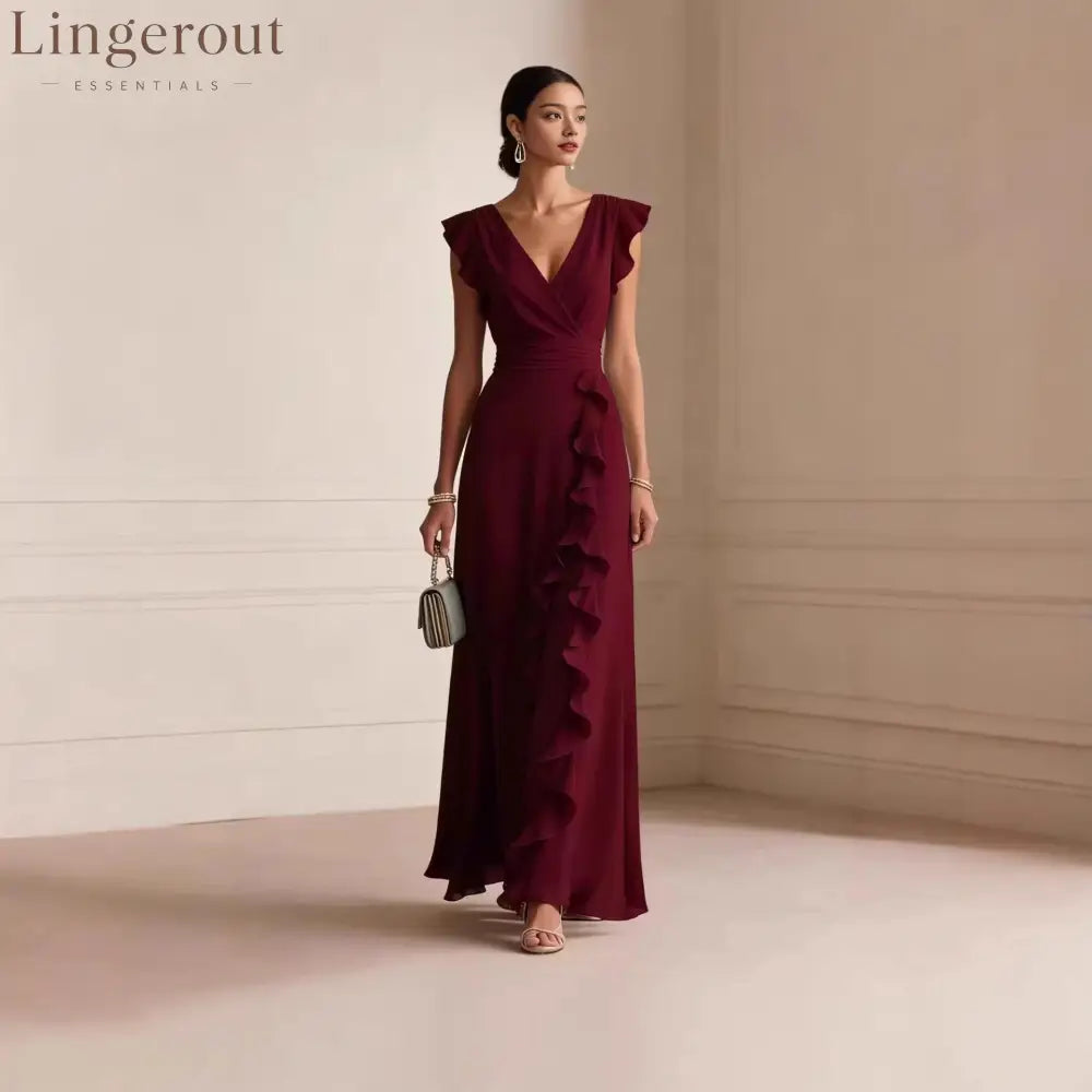 Flutter Sleeve Ruffle Maxi Dress