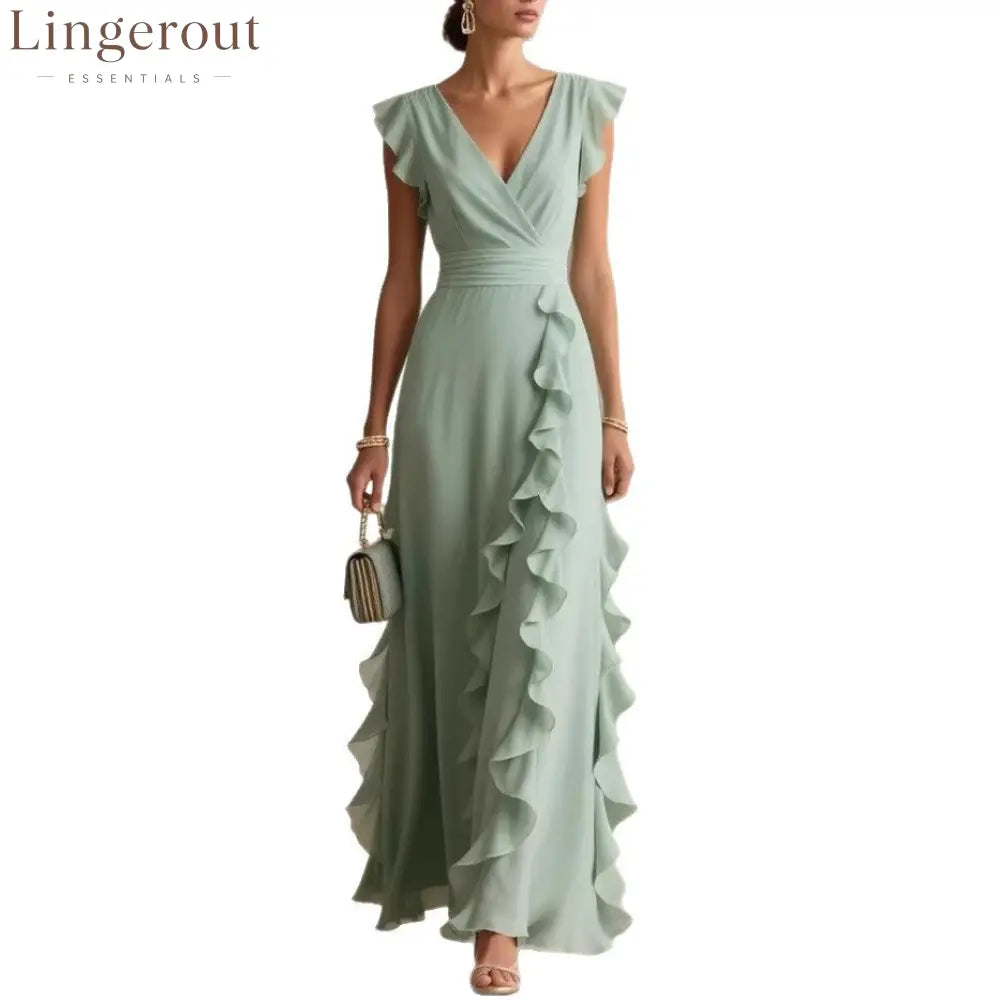 Flutter Sleeve Ruffle Maxi Dress
