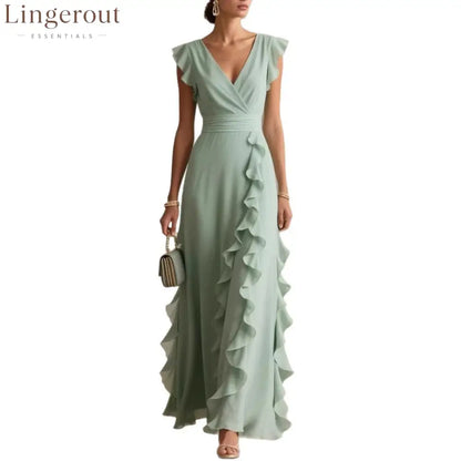 Flutter Sleeve Ruffle Maxi Dress