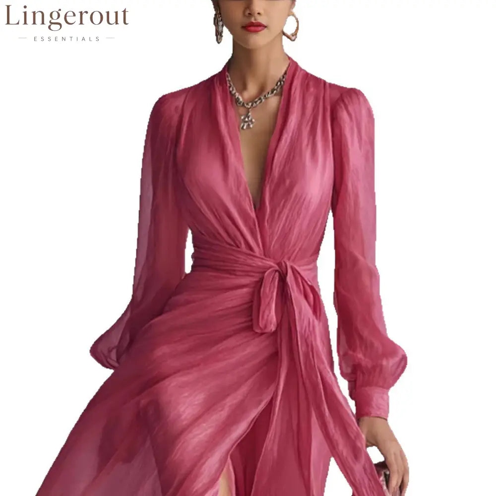 Fuchsia Chiffon Wrap Maxi Dress Timeless Elegance Effortless Allure