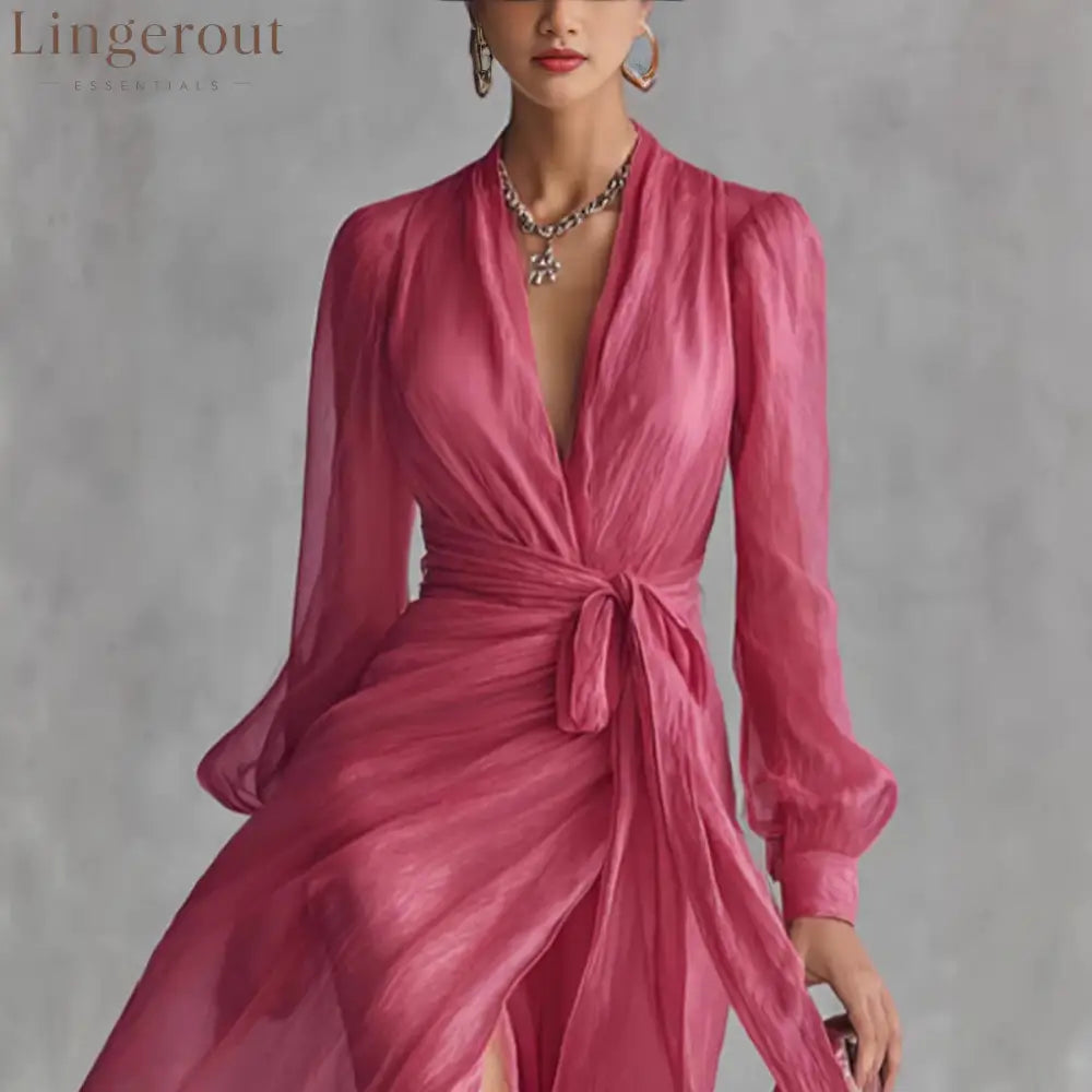 Fuchsia Chiffon Wrap Maxi Dress Timeless Elegance Effortless Allure