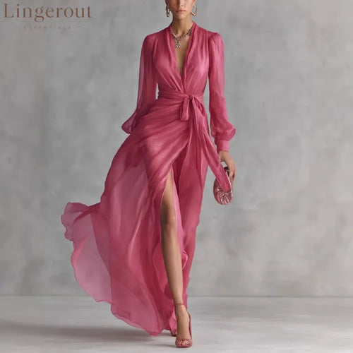 Fuchsia Chiffon Wrap Maxi Dress Timeless Elegance Effortless Allure - Picture color / S