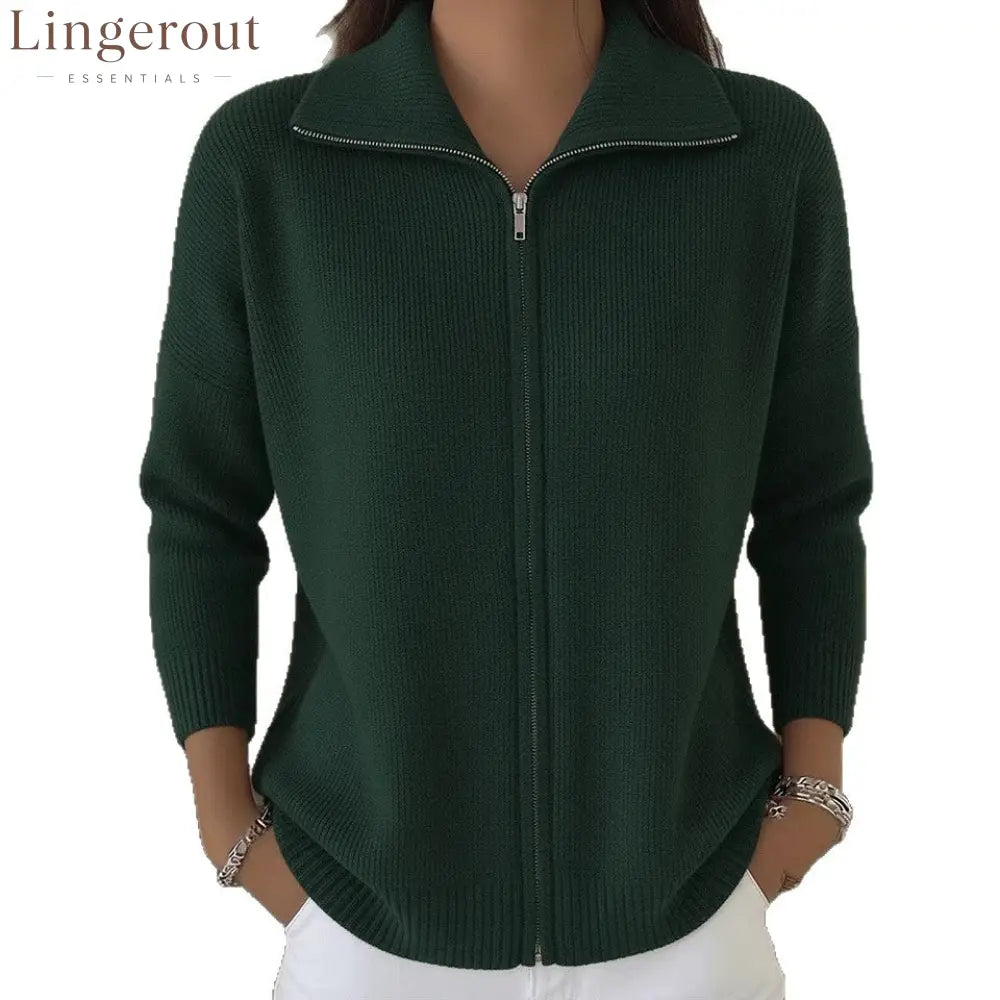 Full Zip Ribbed Knit Collared Cardigan