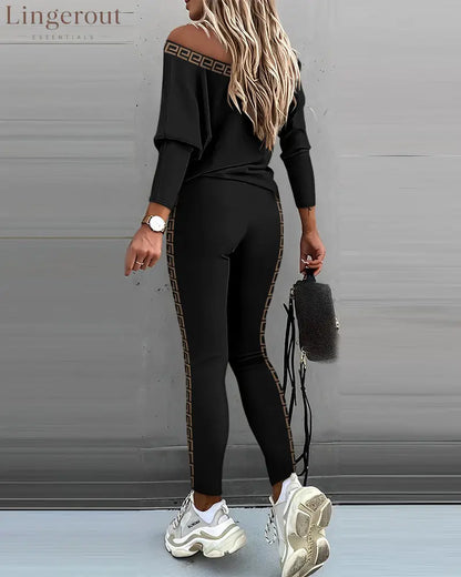 Geo Tape Patch Gigot Sleeve Top & Pants Set
