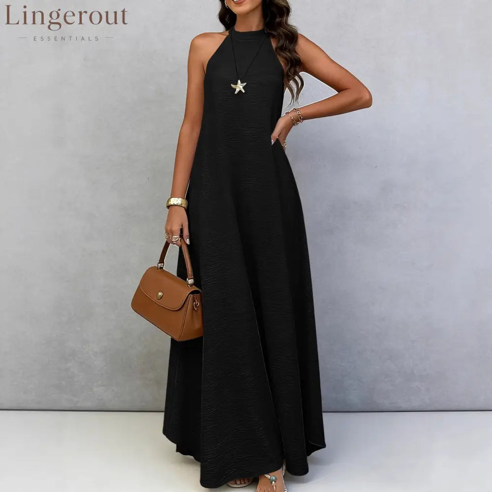Halter Neck Tie-Back Maxi Dress