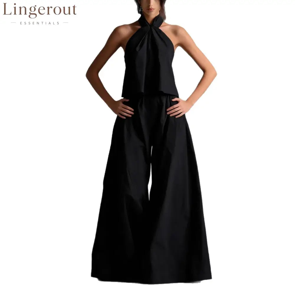 Halter Neck Wide-Leg Two-Piece Formal Set