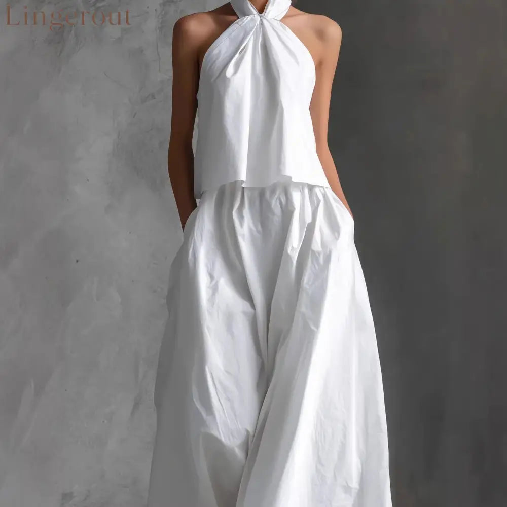 Halter Neck Wide-Leg Two-Piece Formal Set