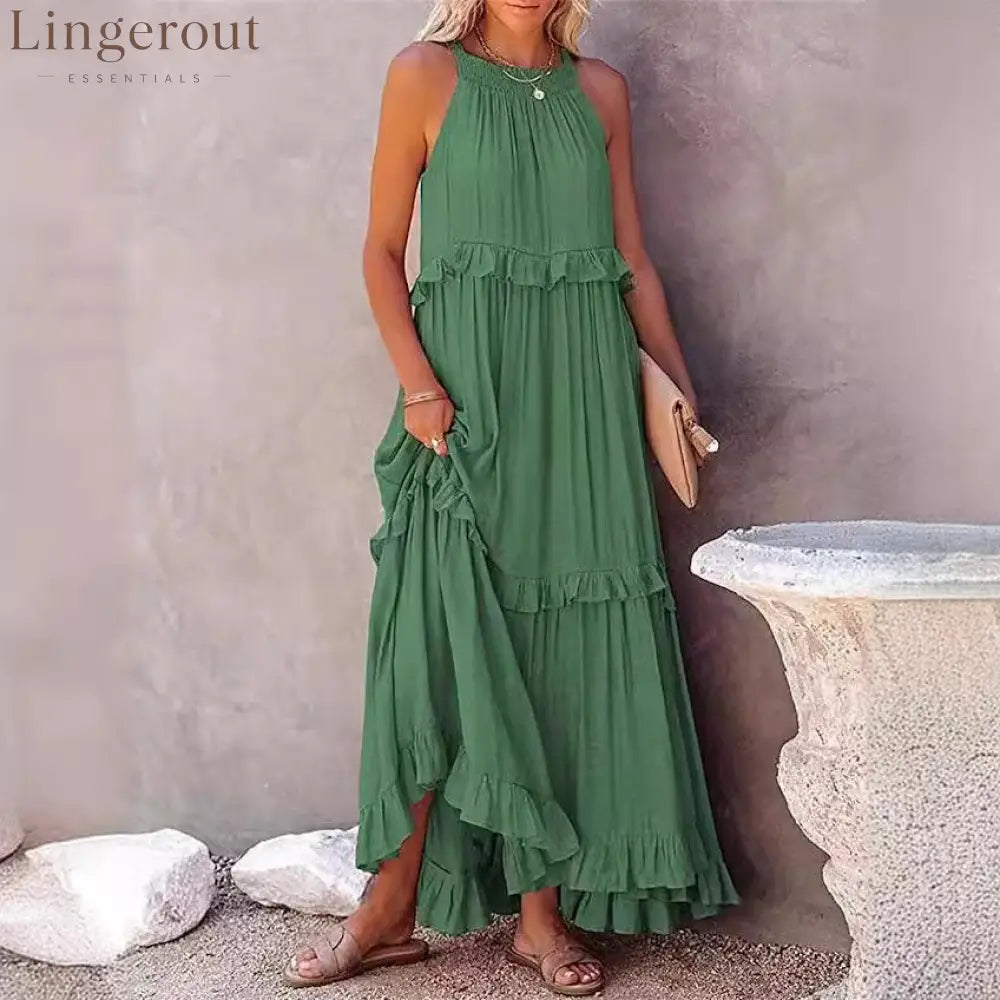 Halter Ruffle Tiered Flowy Maxi Dress