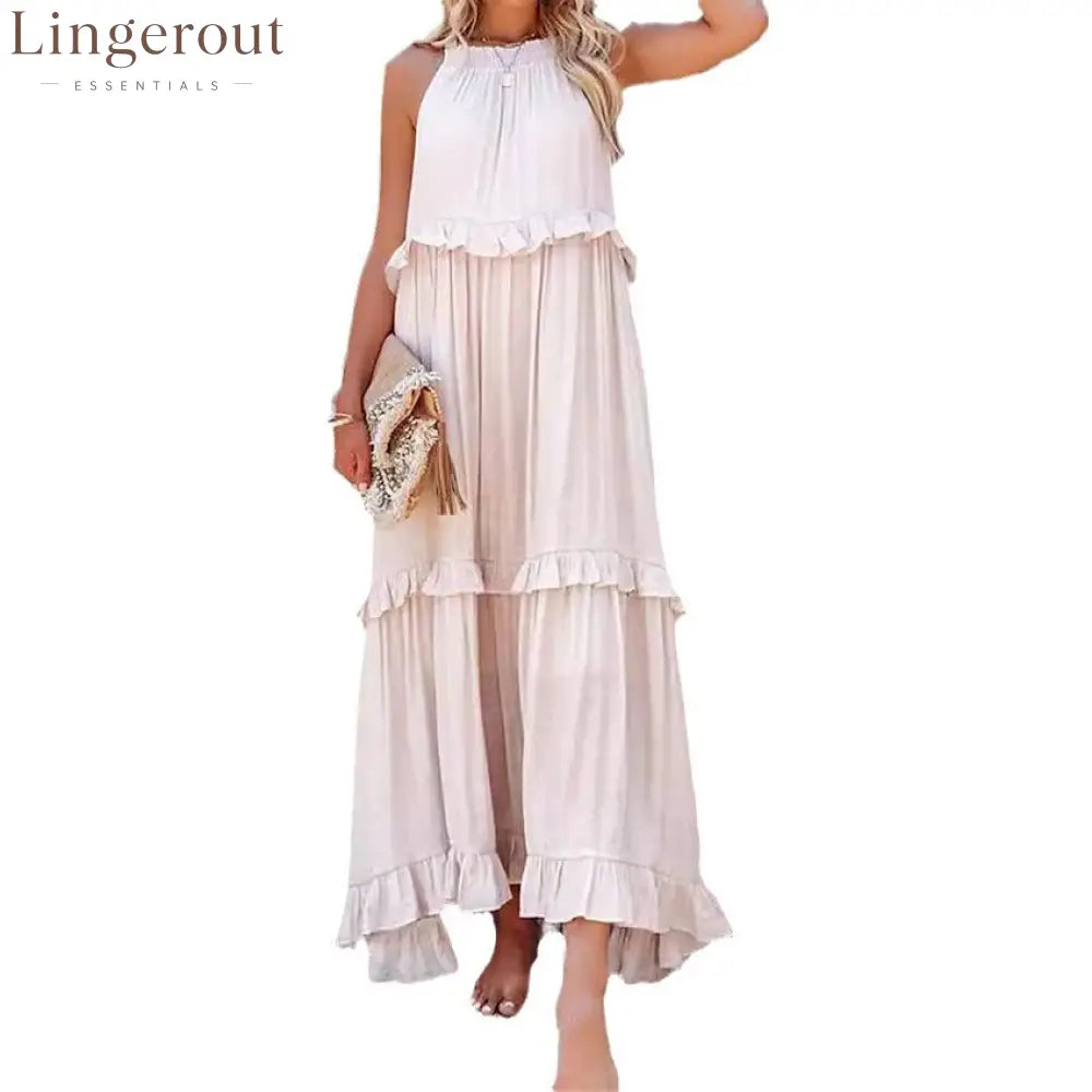Halter Ruffle Tiered Flowy Maxi Dress