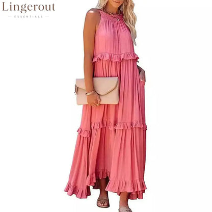 Halter Ruffle Tiered Flowy Maxi Dress