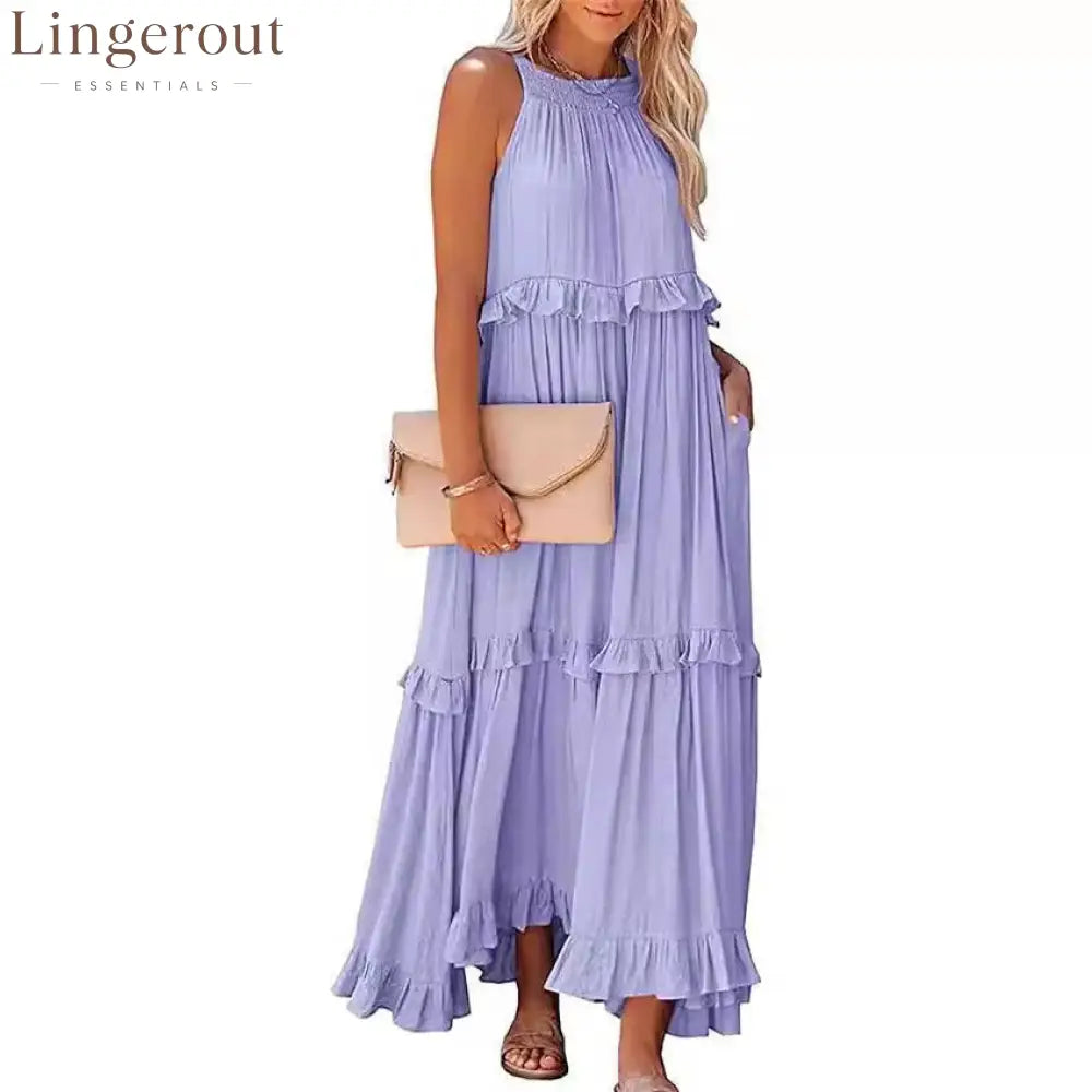 Halter Ruffle Tiered Flowy Maxi Dress