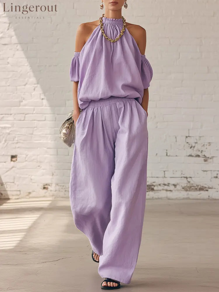 Halter Top & Wide Leg Pants 2-Piece Set | Ultimate Comfort & Style - Violet / XS