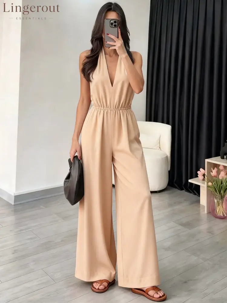 Halter Wide-Leg Jumpsuit - Champagne / S