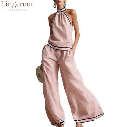 Halterneck Sleeveless Wide-Leg Pants Suit For Women