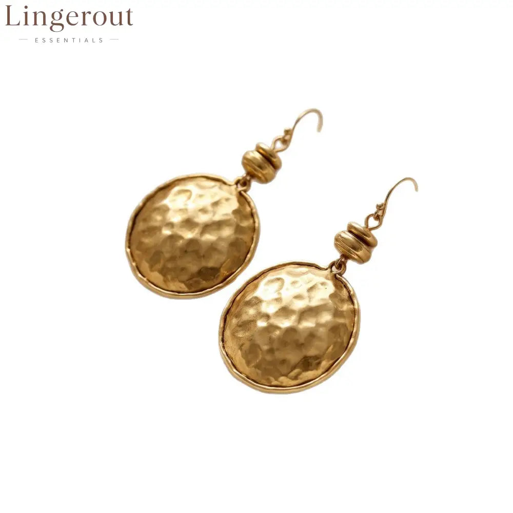 Hammered Round Disc Dangle Earrings Vintage Plated Statement Drop Earrings