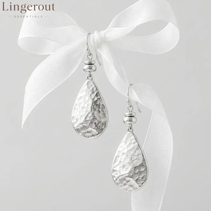 Hammered Teardrop Silver Dangle Earrings Vintage Textured Water Drop Statement Drop Earrings - EH5794