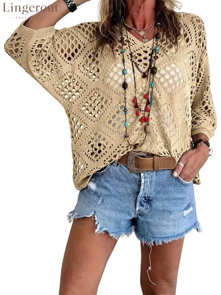 ? Handmade Crochet V‐Neck Boho Top | Apricot Summer Essential
