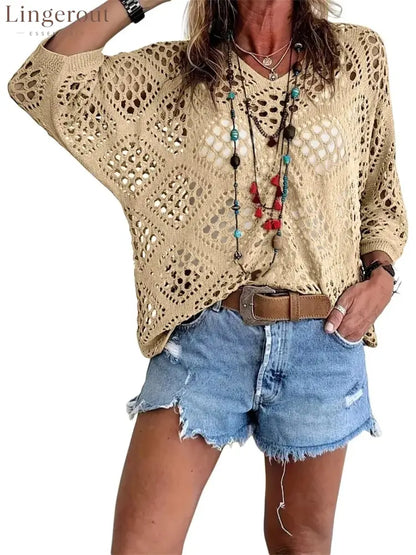 ? Handmade Crochet V‐Neck Boho Top | Apricot Summer Essential