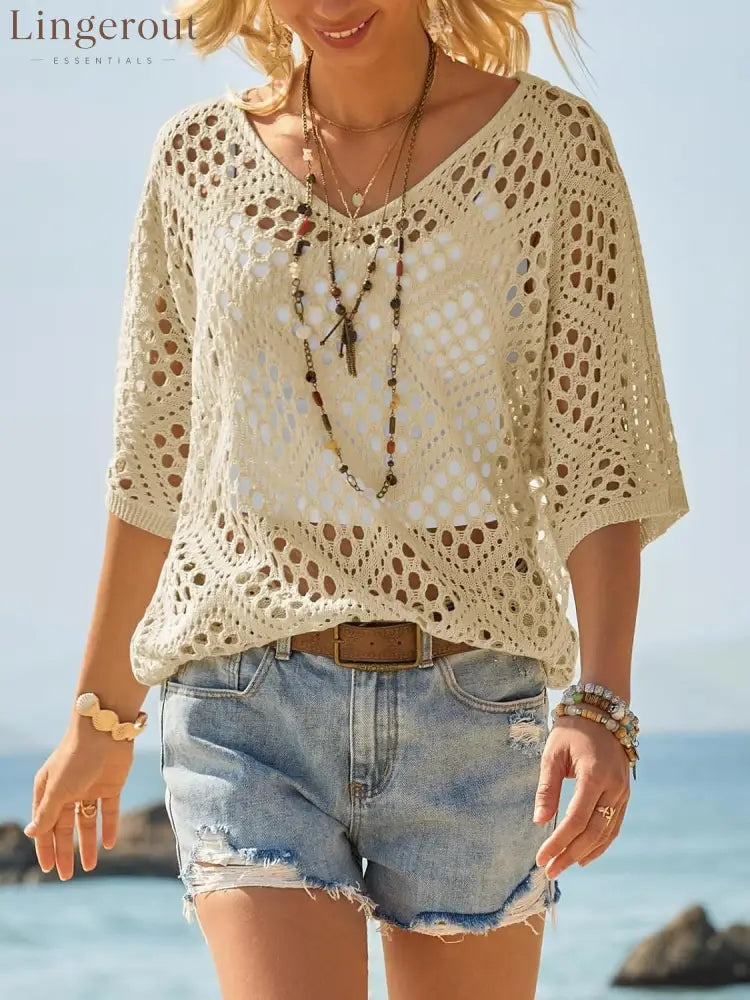 ? Handmade Crochet V‐Neck Boho Top | Apricot Summer Essential