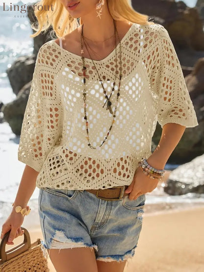 ? Handmade Crochet V‐Neck Boho Top | Apricot Summer Essential