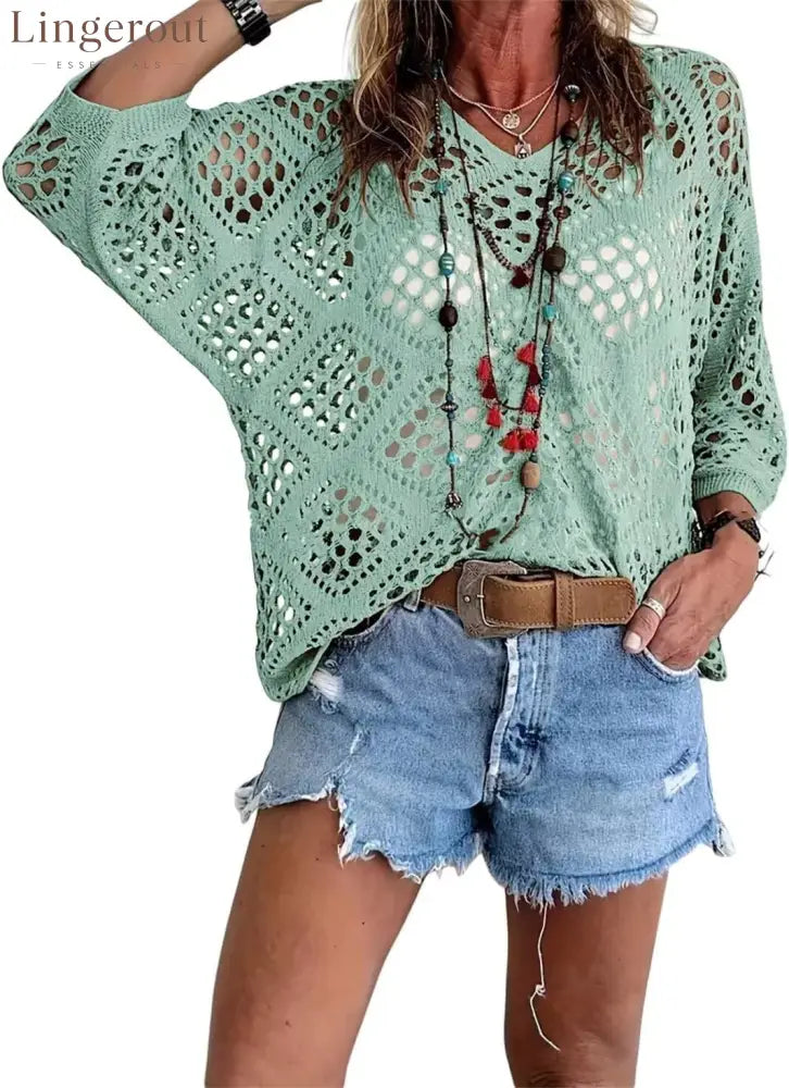 ? Handmade Crochet V‐Neck Boho Top | Apricot Summer Essential