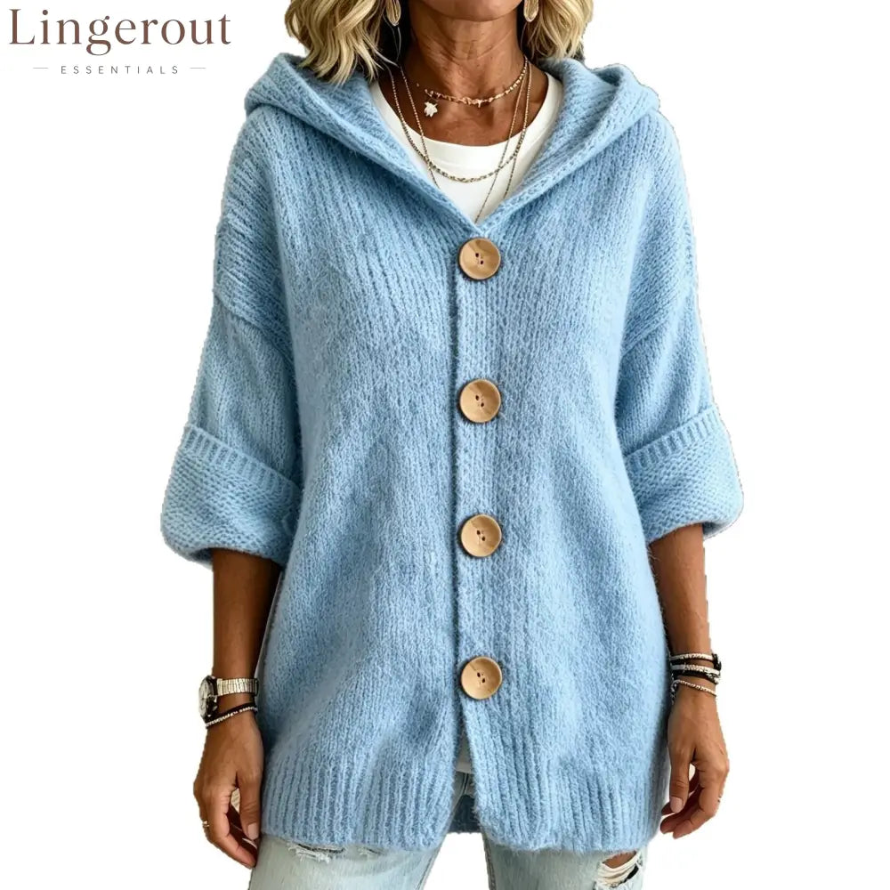 Hooded Button Front Chunky Knit Cardigan