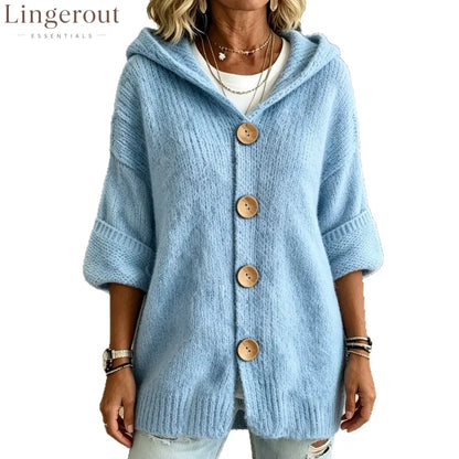 Hooded Button Front Chunky Knit Cardigan