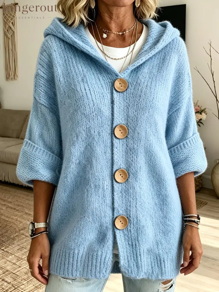 Hooded Button Front Chunky Knit Cardigan
