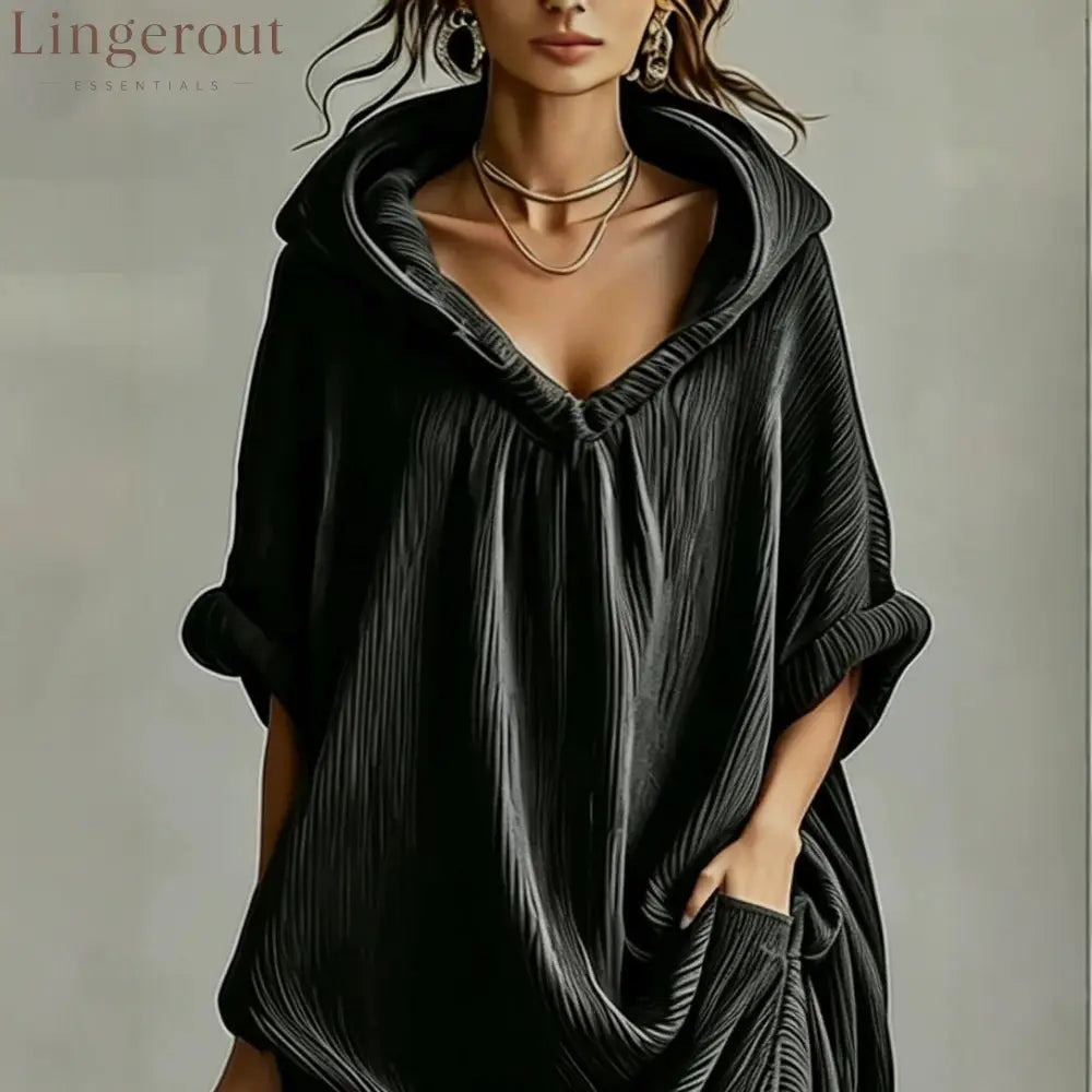 Hooded Crinkle Oversized Midi Dress