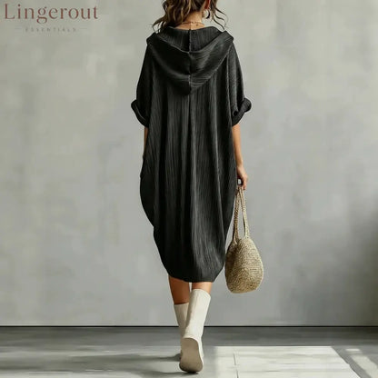 Hooded Crinkle Oversized Midi Dress
