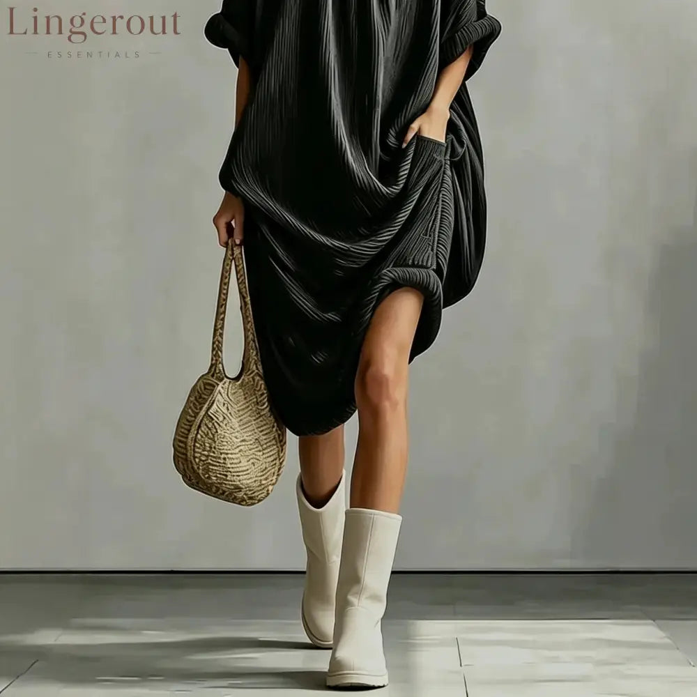 Hooded Crinkle Oversized Midi Dress