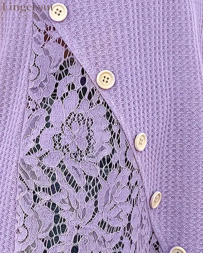 Lace Panel Knitted T-Shirt