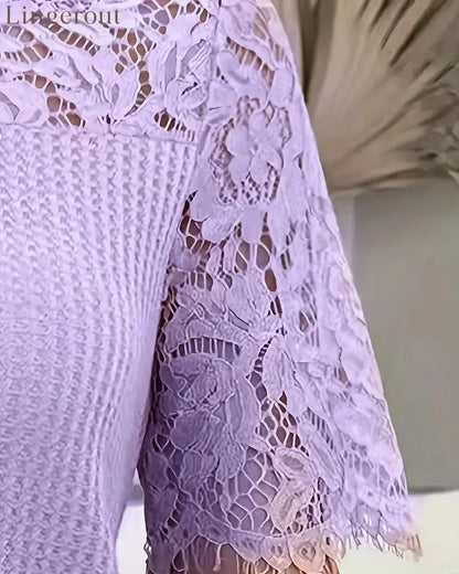 Lace Panel Knitted T-Shirt