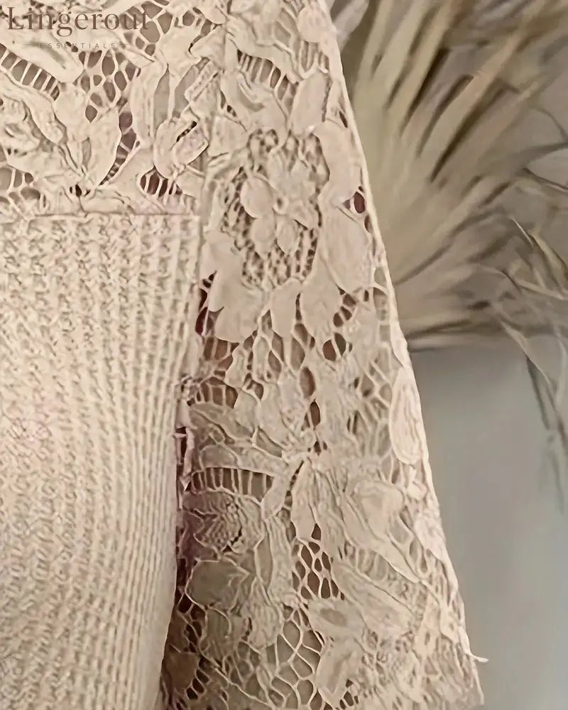 Lace Panel Knitted T-Shirt